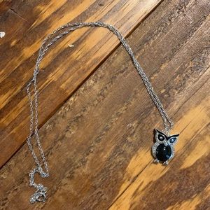 Diamond owl enamel necklace